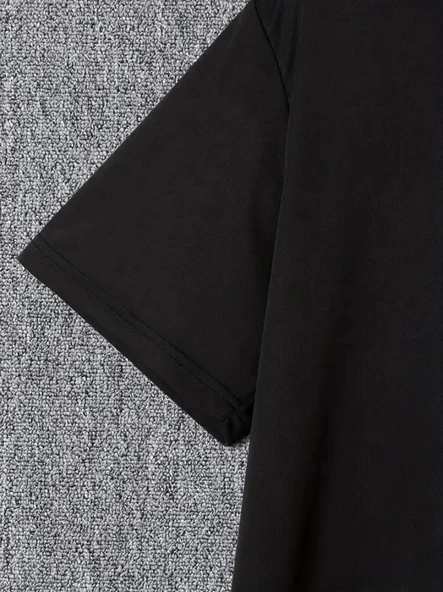Baskılı Oversize Bisiklet Yaka T-shirt - Siyah - 3