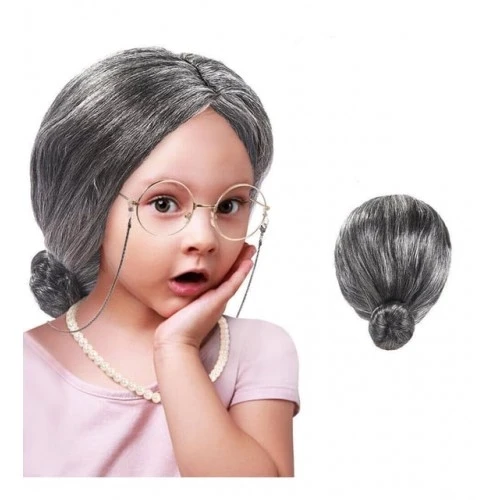 Gri Yaşlı Peruğu çocuk yetişkin uyumlu ürün görseli