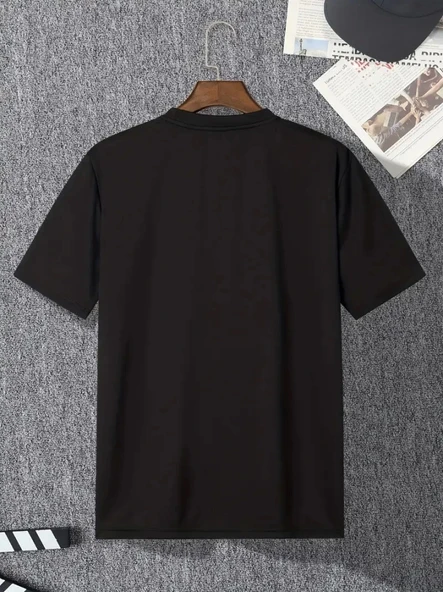 Baskılı Oversize Bisiklet Yaka T-shirt - Siyah - 4