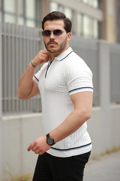 Erkek Fermuarlı Yakalı Kısa Kollu T-shirt - 2