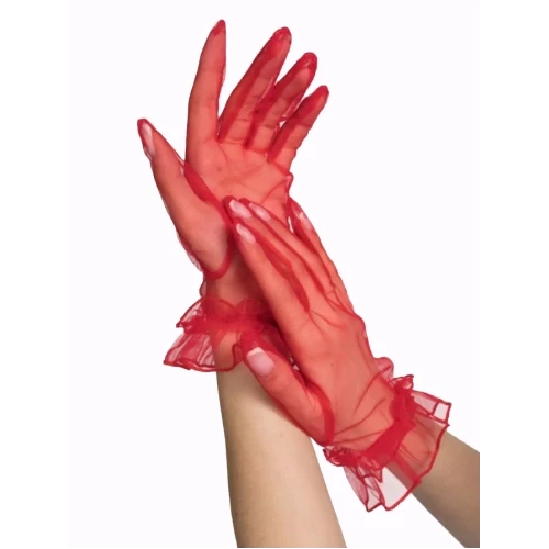 Kısa Boy Likralı Güpürlü Yetişkin Tül Eldiven Kırmızı Renk ürün görseli