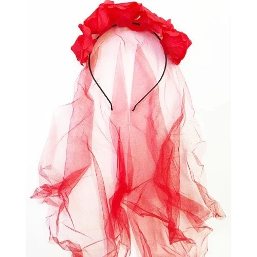 Kırmızı Renk Güllü Duvaklı Halloween Taçı ürün görseli