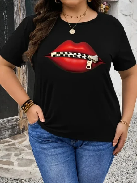 Baskılı Oversize Bisiklet Yaka T-shirt - Siyah - 4