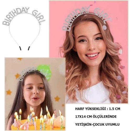 Kristal Taşlı Gümüş Birthday Girl Parti Tacı ürün görseli