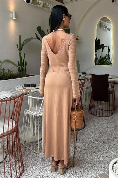 Ajur Detaylı Bisiklet Yaka Triko Elbise 2861 - Resim 12