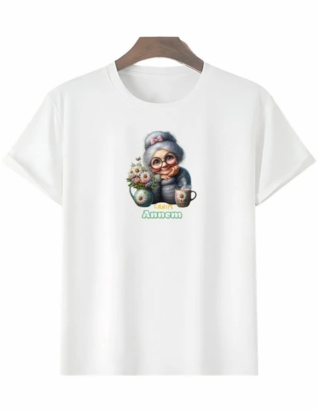 Anneler Gününe Özel Tasarım Canım Annem Baskılı T-shirt - Beyaz ürün görseli