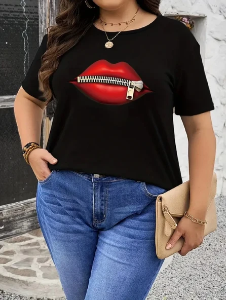 Baskılı Oversize Bisiklet Yaka T-shirt - Siyah - 3