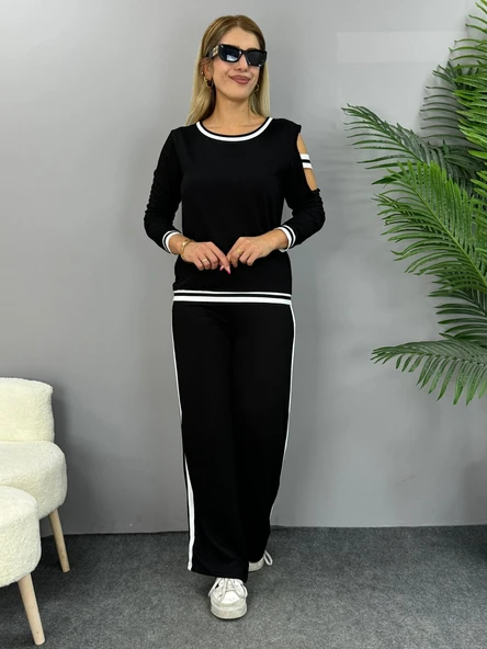 Kadın Iki Iplik Penye Kumaş Kol Detaylı Ribanalı Ikili Takım - Resim 9