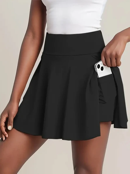 Kadın Yüksek Bel Cepli Sandy Short Etek - Resim 7