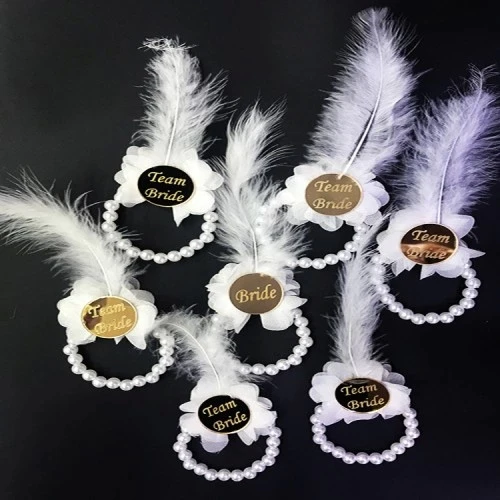 İncili Nedime Bilekliği Altın Pleksili Beyaz 7 Adet ürün görseli