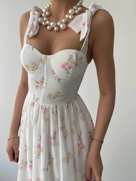 Roseta Bağlamalı Midi Elbise - Resim 5