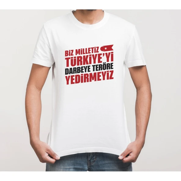 15 Temmuza Özel Tasarım YEDİRMEYİZ Baskılı T-shirt - Beyaz ürün görseli