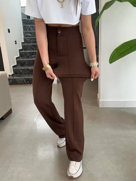 Kadın Yüksek Bel Full Likralı Krep Kumaş Pantolon ürün görseli