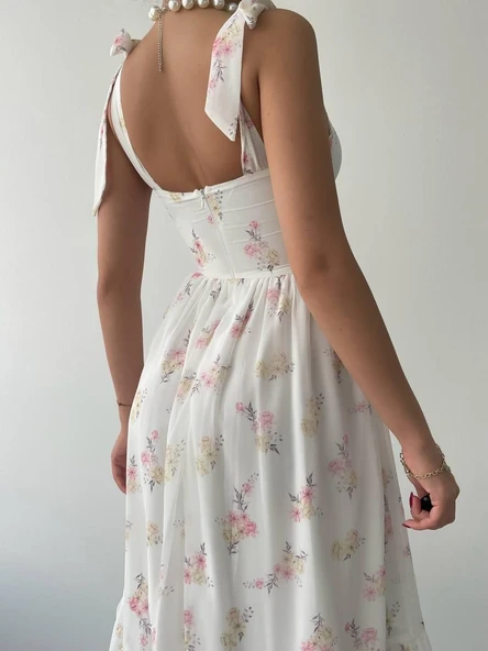 Roseta Bağlamalı Midi Elbise - Resim 4