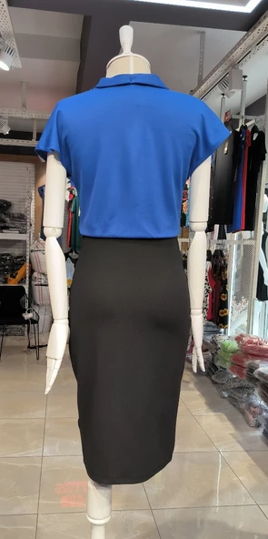 Kadın Kısa Kollu Kruvaze Yaka Krep Elbise (Kemersiz) - Resim 22