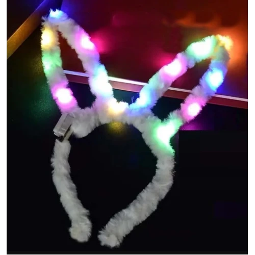 Led Işıklı Peluş Tavşan Kulak Taç Beyaz - Resim 2
