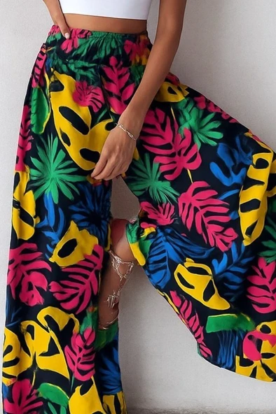 Kadın Yüksek Bel Lastikli Desenli Süprem Pantolon - Resim 2