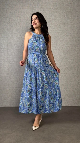 Kadın Omuzlardan Açık Boyundan Geçmeli Desenli Süprem Bluz - Resim 3