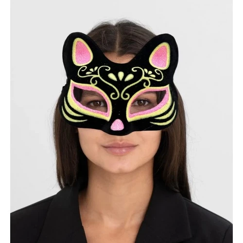 Süet Pembe Sarı Kedi Maskesi - Resim 2