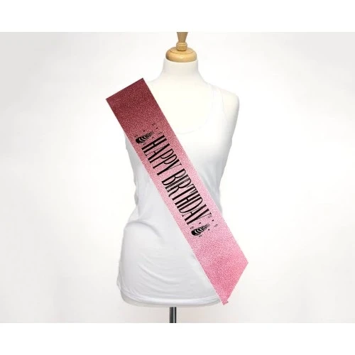 Pembe Siyah Happy Birthday Simli Kuşak Kemer - Resim 2