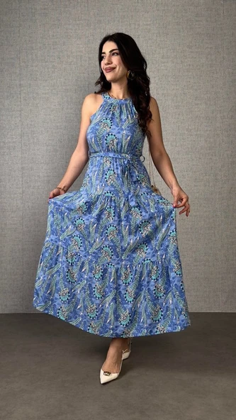 Kadın Omuzlardan Açık Boyundan Geçmeli Desenli Süprem Bluz ürün görseli