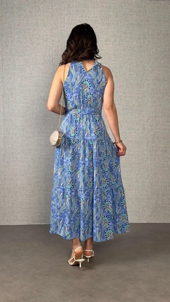 Kadın Omuzlardan Açık Boyundan Geçmeli Desenli Süprem Bluz - Resim 4