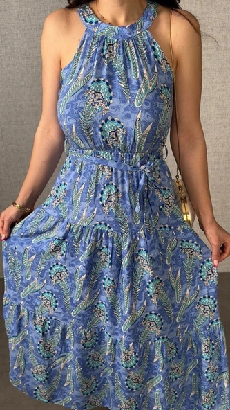 Kadın Omuzlardan Açık Boyundan Geçmeli Desenli Süprem Bluz - Resim 2