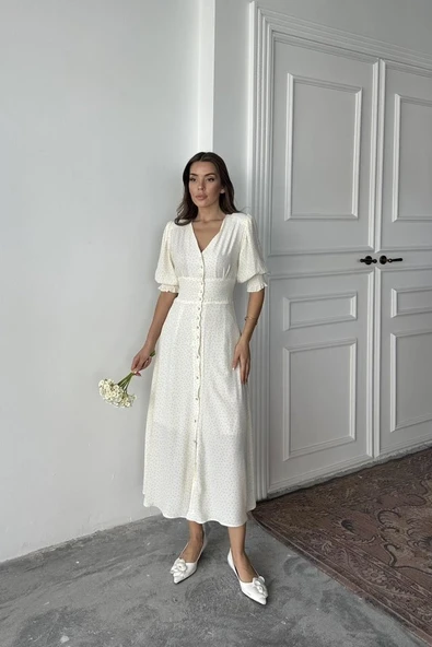 Sarı Arka Ve Bel Ucu Gipeli Elbise - Resim 2