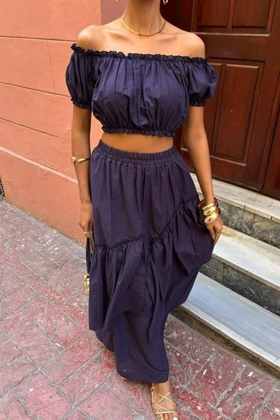 Büzgülü Crop Kat Detaylı Fırfır Etekli Takım 10196 - Resim 3