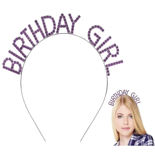 Mor Renk Kristal Taşlı Parlak Birthday Girl Yazılı Taç - 5