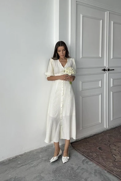 Sarı Arka Ve Bel Ucu Gipeli Elbise - Resim 3