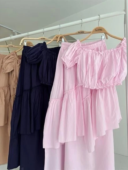 Büzgülü Crop Kat Detaylı Fırfır Etekli Takım 10196 - Resim 24