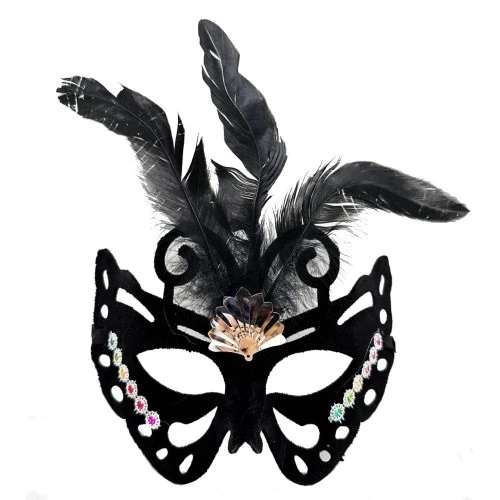 Siyah Süet Tüylü Kelebek Figür Parti Maskesi ürün görseli