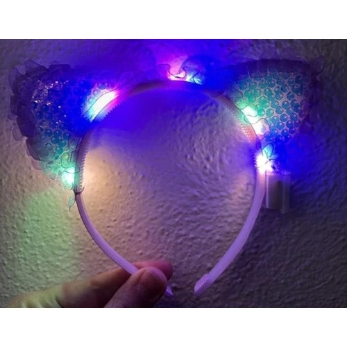 Mor Pullu Led Işıklı Kedi Kulak Taç ürün görseli