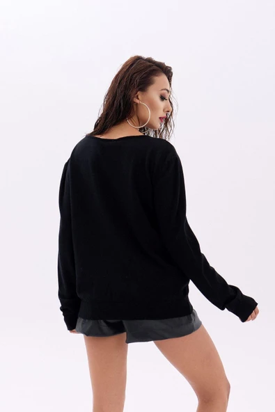 4216 TRİKO DÜZ SALAŞ KAZAK-SİYAH - 4