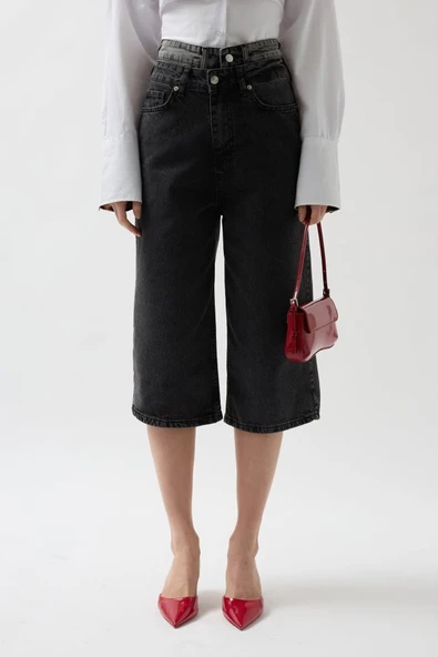 Çift Kemerli Bermuda Denim Şort - Resim 4