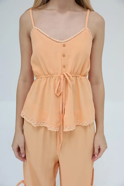 Fiyonklu Bluz Takım - Kavuniçi - Resim 2