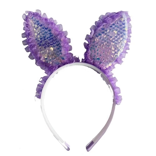 Mor Dantelli Pullu Işıklı Tavşan Kulak Taç - Resim 3