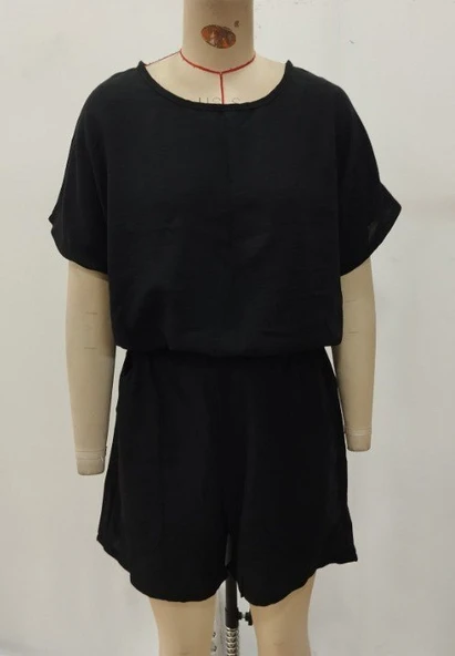 Kadın Kısa Kollu Yuvarlak Yakalı Ithal Keten Bluz Ve Short Ikili Takım - Resim 4