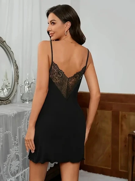 Kadın Ip Askılı Dantelli Sandy Gecelik - Resim 3