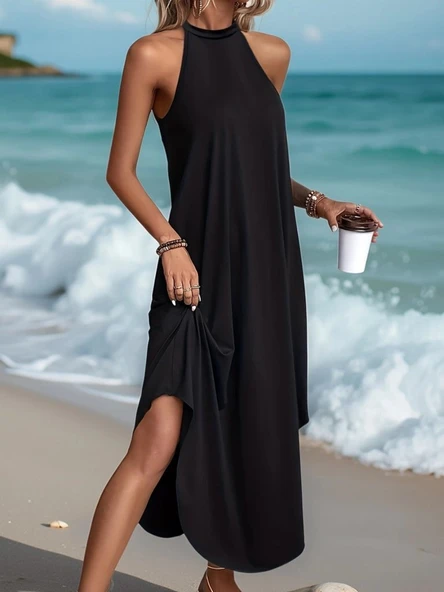 Kadın Daire Yakalı Reglan Kol Viskon Elbise - Resim 7