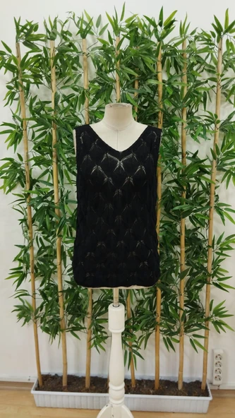 Kadın Askılı Yakalı Desenli Triko Bluz - Resim 11