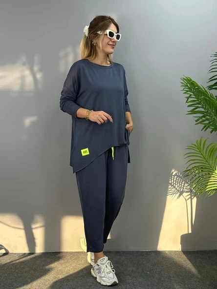 Kadın Iki Iplik Viskon Pamuk Kumaş Arma Detaylı Ikili Takım - Resim 4