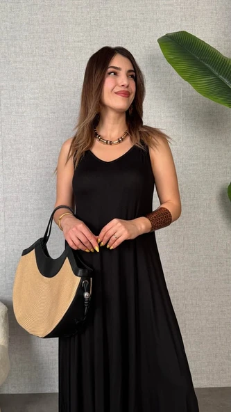 Kadın çan Dokuma Kumaş V Yaka Asimetrik Kesim Elbise - Resim 4