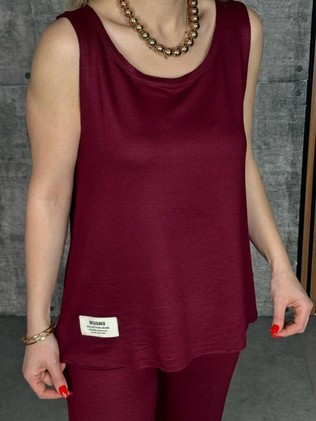 Kadın Askılı Yuvarlak Yaka Viskon Iki Iplik Bluz Ve Eşofman Altı Ikili Takım - Resim 2