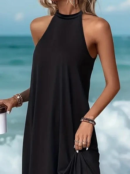 Kadın Daire Yakalı Reglan Kol Viskon Elbise - Resim 6