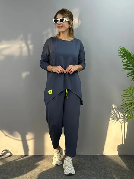 Kadın Iki Iplik Viskon Pamuk Kumaş Arma Detaylı Ikili Takım - Resim 6