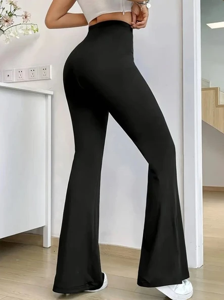 Kadın Yüksek Bel Paçaya Doğru Genişleyen Yandan Yırtmaçlı Dalgıç Pantolon - Resim 2