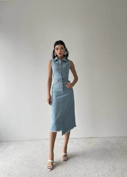 Meldia Jean Sıfır Kollu Elbise - 3