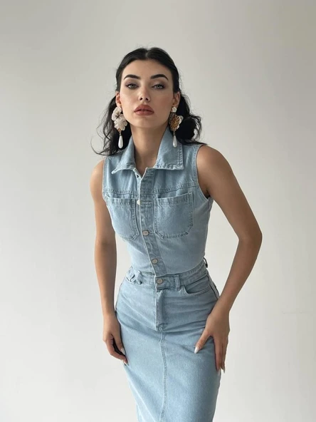 Meldia Jean Sıfır Kollu Elbise - 4
